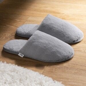 ZZZ Faux Fur‎ Grey Cozy Memory Foam Slippers One Size Slip On Style Retro NWT